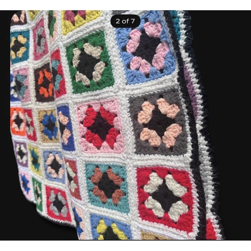 Handmade Crochet Granny Square Afghan Blanket Multicolor 45x60 Boho Throw